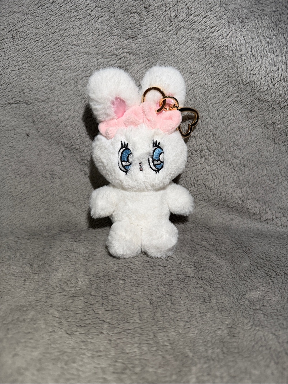 White Bunny Plush Keychain with Pink Bow for Small Pets